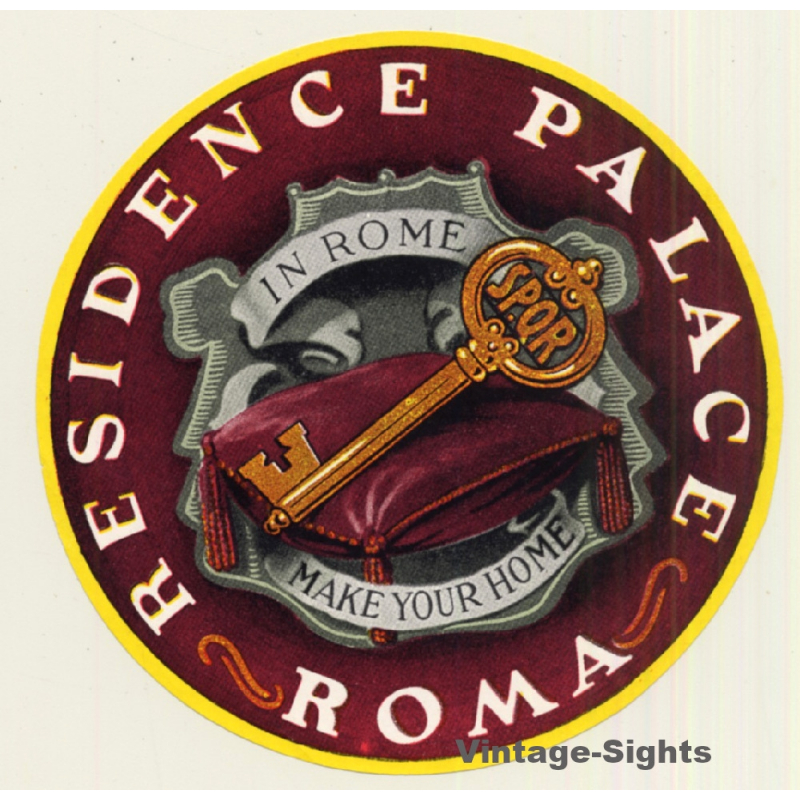 Rome / Italy: Residence Palace - Roma (Vintage Luggage Label 1950s)