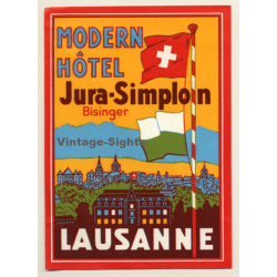Lausanne / Switzerland: Modern Hotel Jura-Simplon (Vintage Luggage Label ~1950s)