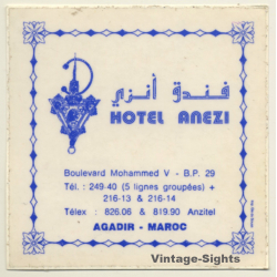 Agadir / Morocco: Hotel Anezi فندق العنزي (Vintage Self Adhesive Luggage Label / Sticker)