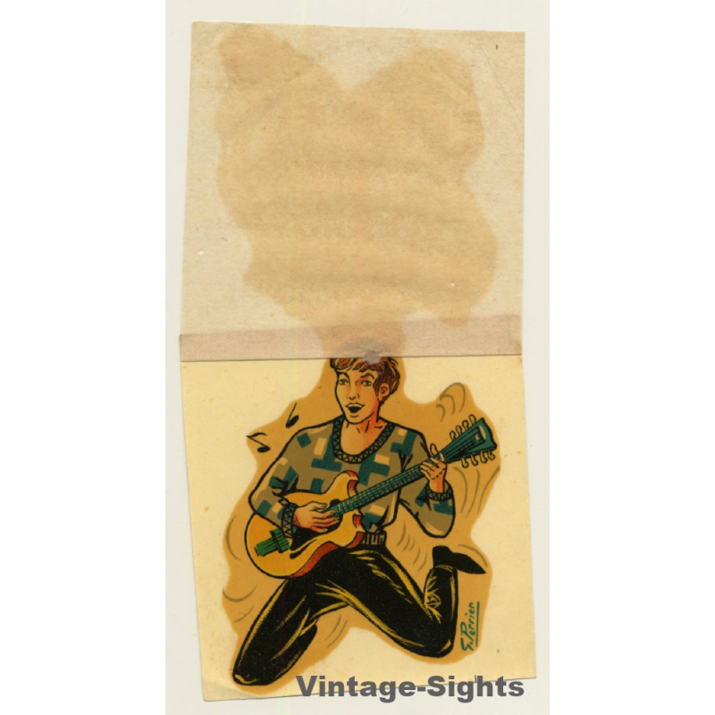 G. Perrier: Rockin' Guitar Player - Beat (Vintage Waterslide Decal ~1960s)