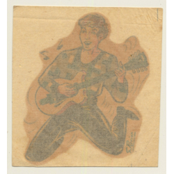 G. Perrier: Rockin' Guitar Player - Beat (Vintage Waterslide Decal ~1960s)