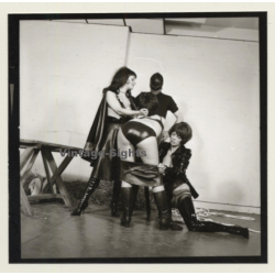 2 Mistresses & Masked Latex Master Tie Semi Nude Maid*6 / BDSM (Vintage Contact Sheet Photo 1970s)