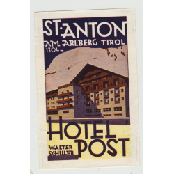 Hotel Post Walter Schuler - St. Anton - Tirol / Austria (Vintage Luggage Label)