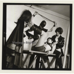 2 Mistresses & Masked Latex Master Tie Semi Nude Maid*8 / BDSM (Vintage Contact Sheet Photo 1970s)