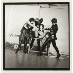 2 Mistresses & Masked Latex Master Tie Semi Nude Maid*10 / BDSM (Vintage Contact Sheet Photo 1970s)