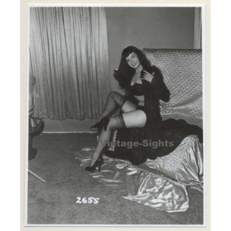Irving Klaw: Bettie Page In Black Lingerie & Gown 2655 / Pin-Up - BDSM (Vintage Photo USA)