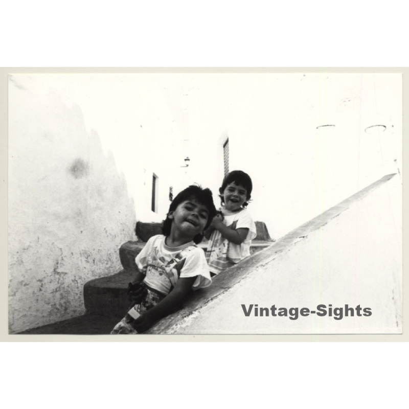 Lydia Nash: Local Kids On Steps Of Ibiza Old Town Alley (Vintage Photo 1980s)