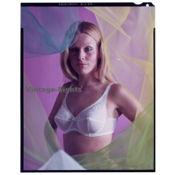 Lingerie Advertisement: Pretty Blonde W. White Bra (Vintage Diapositive 1970s/1980s)