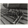 Jerri Bram (1942): 4 Young Men In Swim Trunks Smoking On Stairs (Vintage Photo ~1970s)