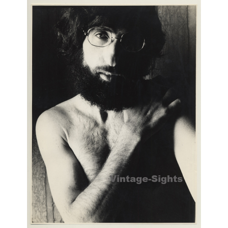 Jerri Bram (1942): Intense Portrait Of Slim Nude Man with Beard (Vintage Photo ~1970s)