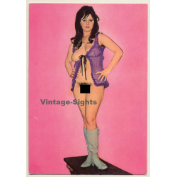 Busty Darkhaired Nude In Negligee / Pin-Up - Risqué (Vintage PC 1960s/1970s)