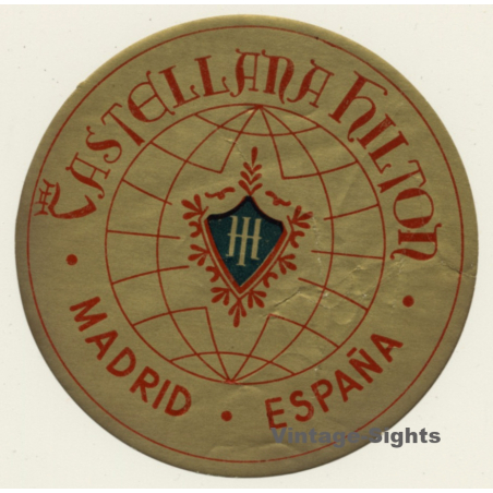 Madrid / Spain: Castellana Hilton Hotel (Vintage Luggage Label)