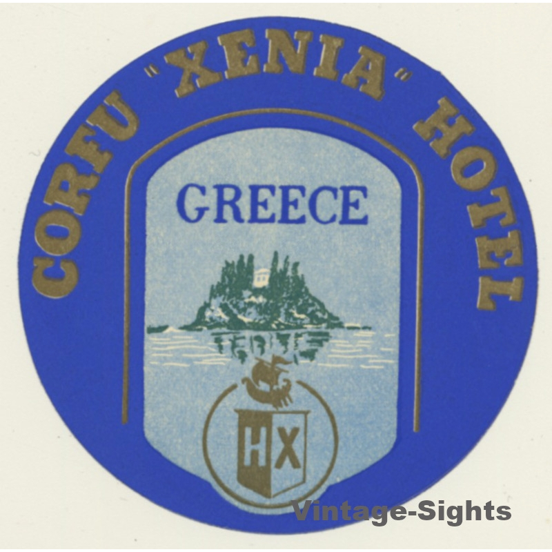 Corfu / Greece: Xenia Hotel (Vintage Luggage Label)