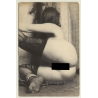 Slim Nude On Floor / Foot Cuffs - Fishnets - Butt - BDSM (Vintage Photo ~1960s)