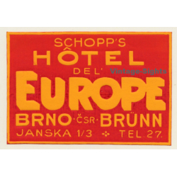 Brno - Brünn / Czech Republic: Schopp's Hotel Del Europe (Vintage Luggage Label)