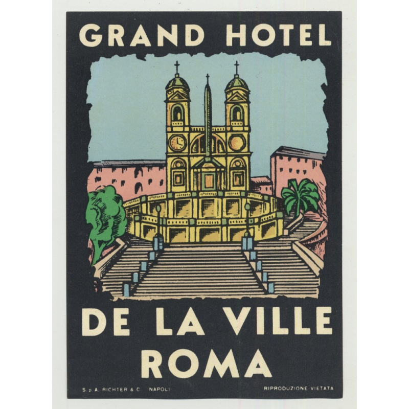Grand Hotel De La Ville - Rome / Italy (Vintage Luggage Label: Richter & C)