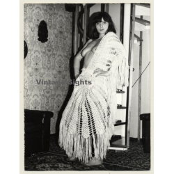 Racy Brunette Nude With Crochet Poncho (Vintage Photo GDR ~1980s)