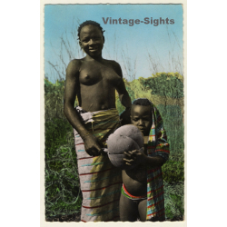 Topless Indigenous Female & Son / Tribal - Ethnic (Vintage RPPC 1954)