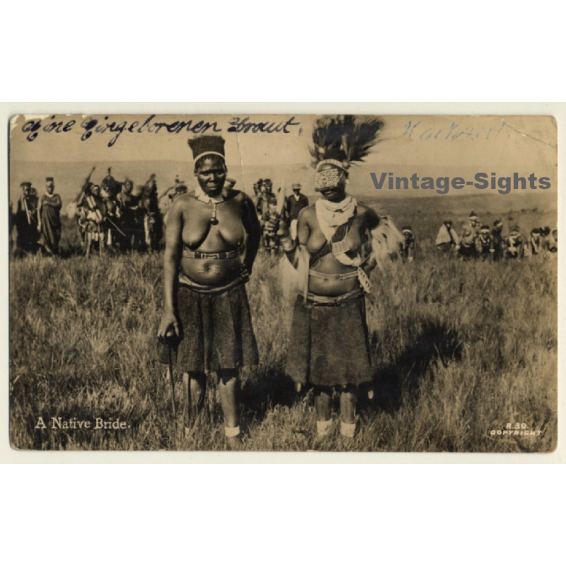 Africa: Native Topless Bride In Ceremonial Dress / Tribal - Ethnic (Vintage RPPC 1933) Africa: Native Topless Bride In Ceremonial Dress / Tribal - Ethnic (Vintage RPPC 1933)