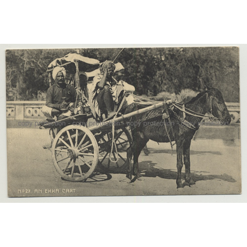 An Ekka Cart - Donkey Cart / Benares - India (Vintage Photo PC B/W)