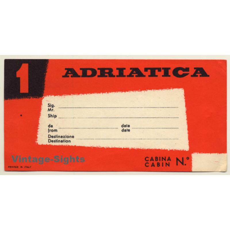 Adriatica 1st Class Cabin (Vintage Shipping Line Luggage Label) Adriatica 1st Class Cabin (Vintage Shipping Line Luggage Label)