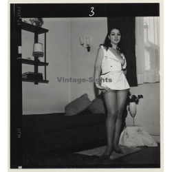 Tantalizing Darkhaired Semi Nude Flashing Boobs*3 (Vintage Contact Sheet Photo 1970s)