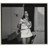 Tantalizing Darkhaired Semi Nude Flashing Boobs*8 (Vintage Contact Sheet Photo 1970s)
