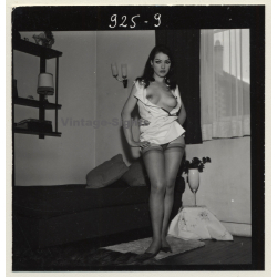 Tantalizing Darkhaired Semi Nude Flashing Boobs*9 (Vintage Contact Sheet Photo 1970s)