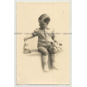 Well Dressed Baby Girl W. Toy & Teddy Bear (Vintage Photo 1920s/30s)