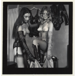 Semi Nude Blonde & Brunette Put On Lacquer Lingerie*1 / BDSM (Vintage Contact Sheet Photo 1970s)