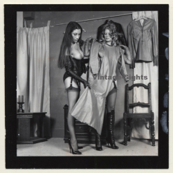 Semi Nude Blonde & Brunette Put On Lacquer Lingerie*3 / BDSM (Vintage Contact Sheet Photo 1970s)