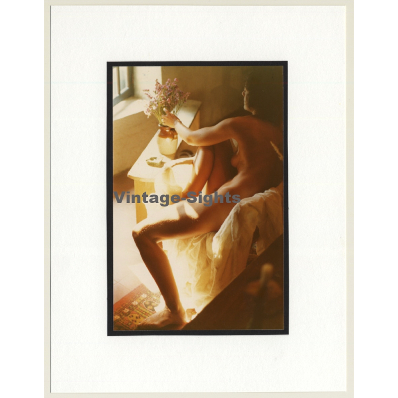 R.Folco: Nude Female In Sunlight / Flowers - Legs (Vintage Photo France 1980s)