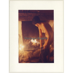 R.Folco: Nude Female In Front Of Fire Place / Candles (Vintage Photo France 1980s)