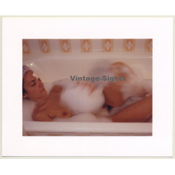 R.Folco: Natural Nude Takes Foam Bath / Boobs (Vintage Photo France 1980s)
