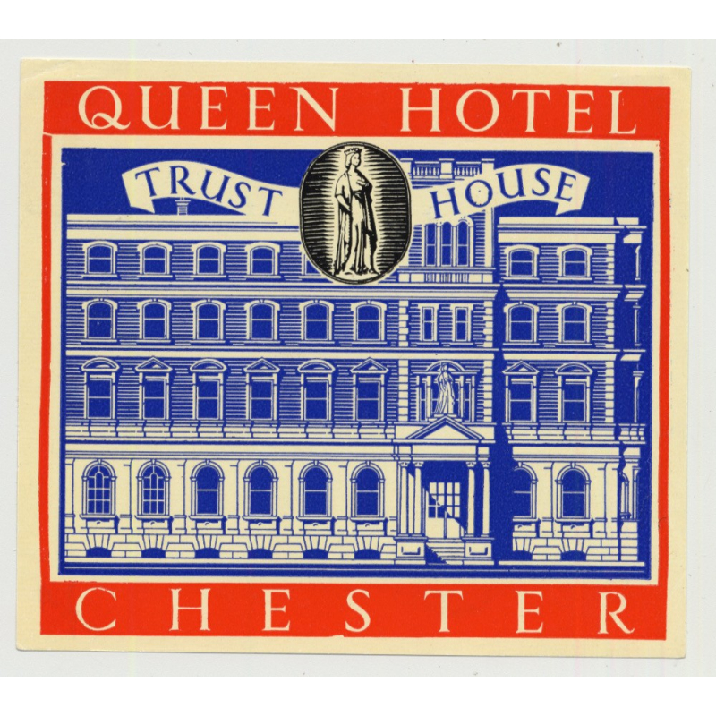 Queen (Trust House) - Chester / Great Britain (Vintage Luggage Label 1950s)