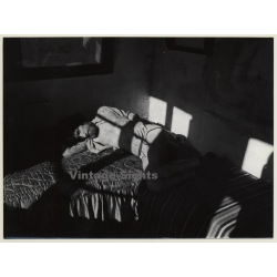 Jerri Bram (1942): Semi Nude Bearded Man Rests On Bed / Sunrays (Vintage Photo ~1970s)