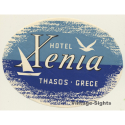 Thasos / Greece: Hotel Xenia - Sailing Ship (Vintage Luggage Label)