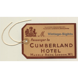 London / UK: Cumberland Hotel - Marble Arch (Vintage Luggage Tag ~1940s)
