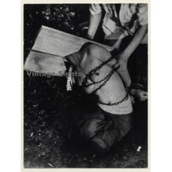 Master Ties Slim Semi Nude Female / Pillory - BDSM (2nd Gen.Photo ~1960s)