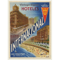 Madrid - San Sebastian / Spain: Hoteles Internacional (Vintage Luggage Label)