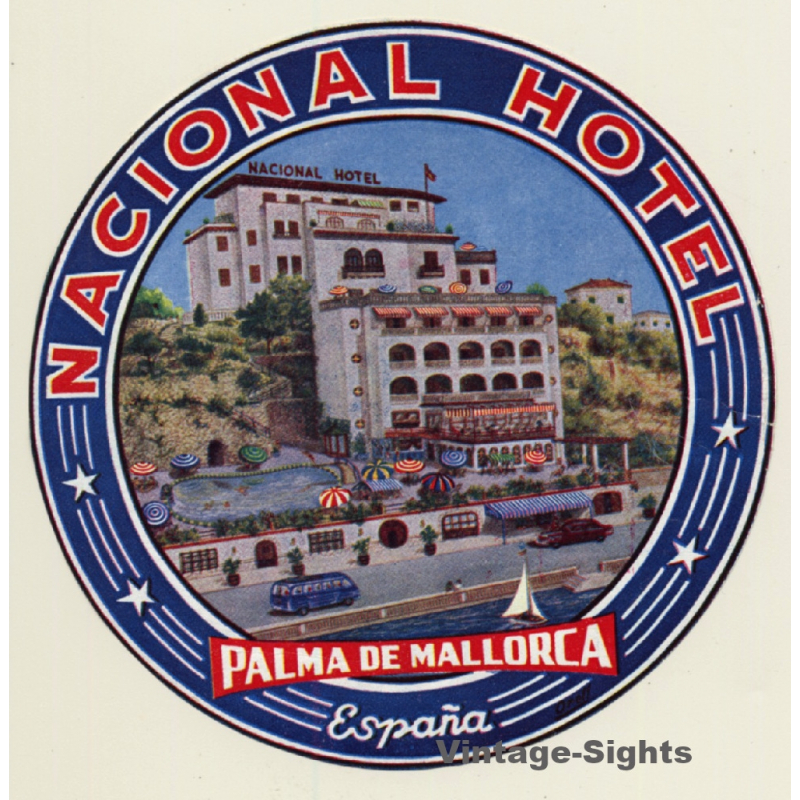 Palma De Mallorca / Spain: Hotel Nacional (Vintage Luggage Label)