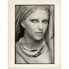 Portrait Of Beautiful Woman / Headscarf - Necklace - Eyes (Vintage Fashion Photo: Wolfgang Klein 1980s DIN A4+)