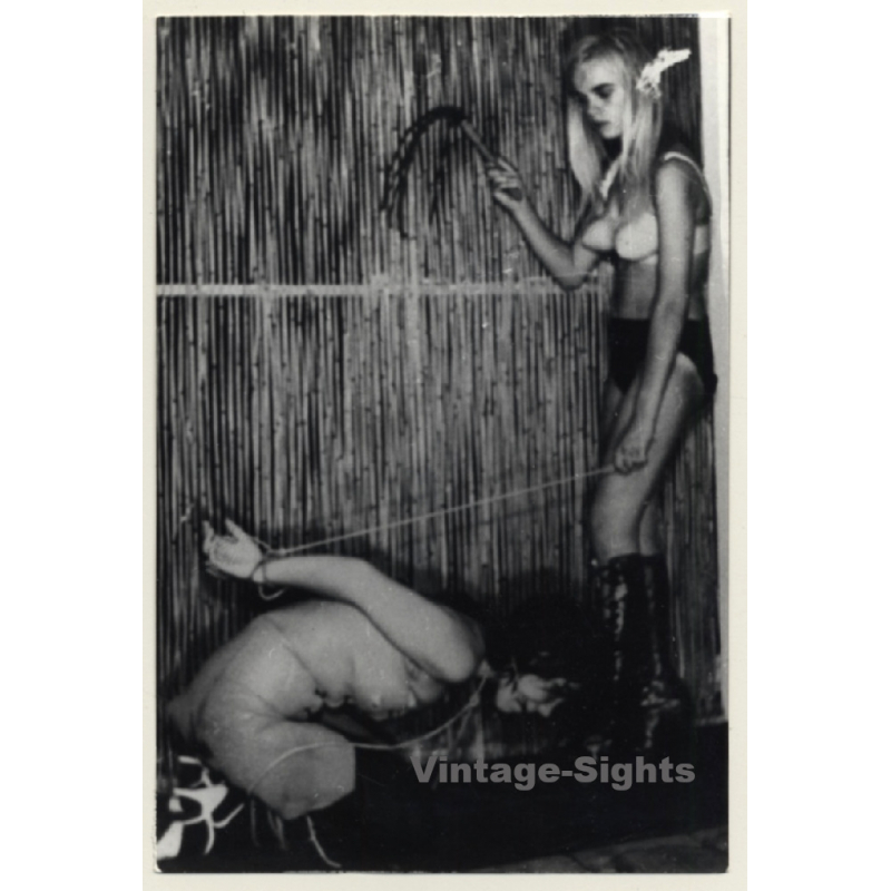 Blonde Mistress Whips Kneeling Maid In Bondage / BDSM (2nd Gen.Photo ~1960s)