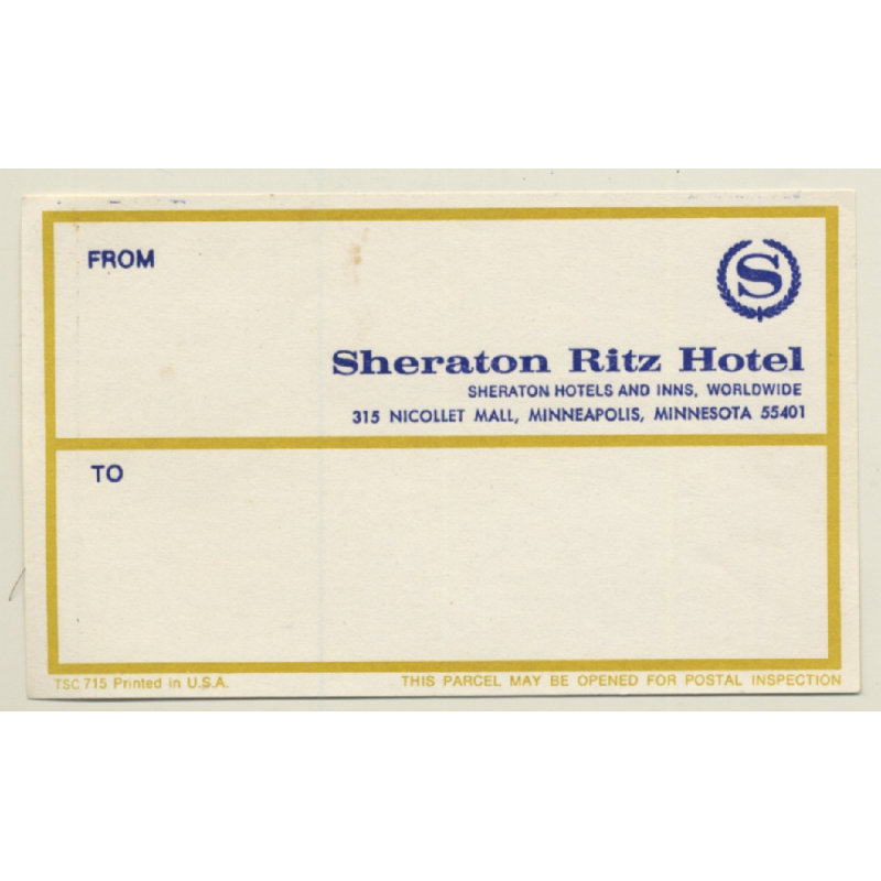 Minneapolis - Minnesota / USA: Sheraton Ritz Hotel (Vintage Luggage Label)