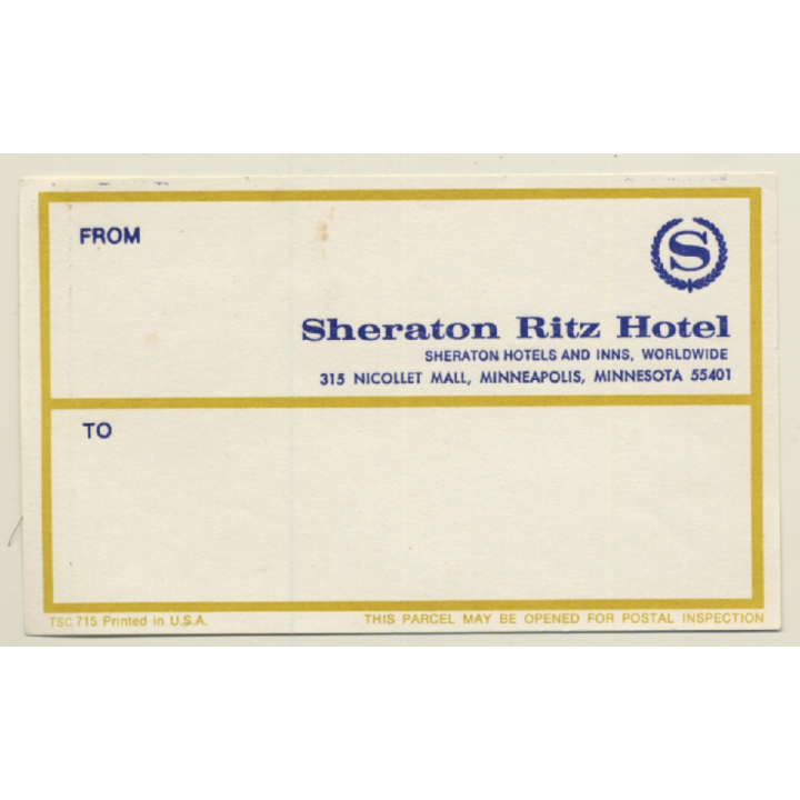 Minneapolis - Minnesota / USA: Sheraton Ritz Hotel (Vintage Luggage Label)