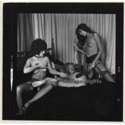 3 Stunning Semi Nudes In Catfight*3 / Legs - BDSM (Vintage Contact Sheet Photo 1970s)