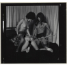 3 Stunning Semi Nudes In Catfight*10 / Suspenders - BDSM (Vintage Contact Sheet Photo 1970s)