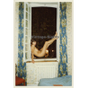 Petite Natural Nude In Window Frame / Eyes - Legs (Vintage Photo France ~1980s)