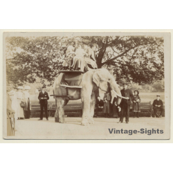 London Zoo: Elephant Ride (Vintage RPPC ~1900s)
