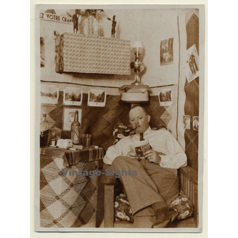 Boduna / Congo Belge: Colonialist Has Afternoon Whiskey & Soda (Vintage Photo 1926)